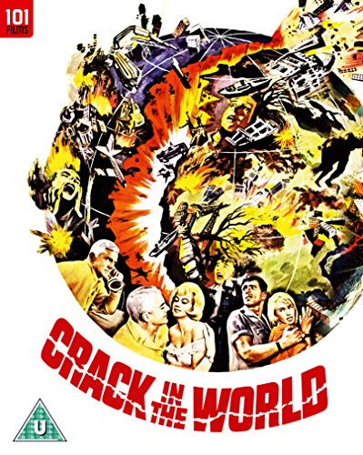 Blu-ray cover for "Crack In The World" depicting a fractured Earth and people.