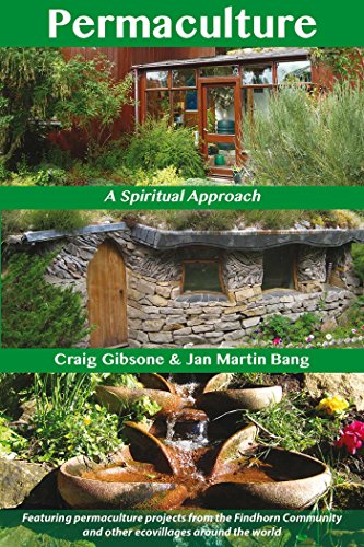 Book cover: “Permaculture: A Spiritual Approach” with images of earth-sheltered buildings.
