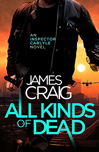 Book cover: man in leather jacket, city skyline, orange sunset.