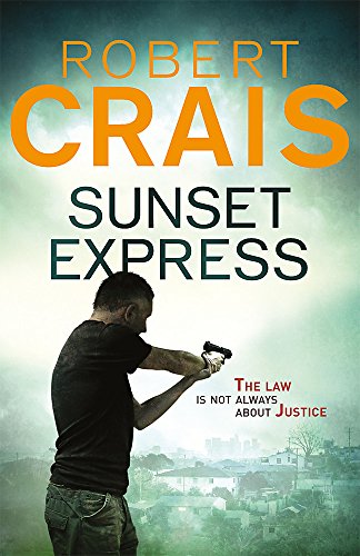 Book cover: man with gun aiming, city background, "Sunset Express" title.