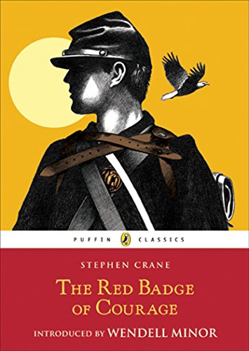 Book cover: soldier in profile with a bird, titled “The Red Badge of Courage.”