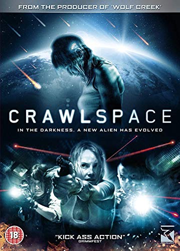 Crawlspace" Blu-ray cover featuring a woman and space background.