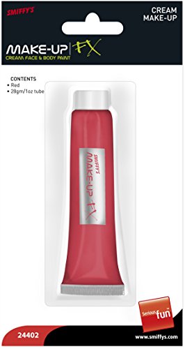 Red cream makeup in a white and red tube, product packaging shown.