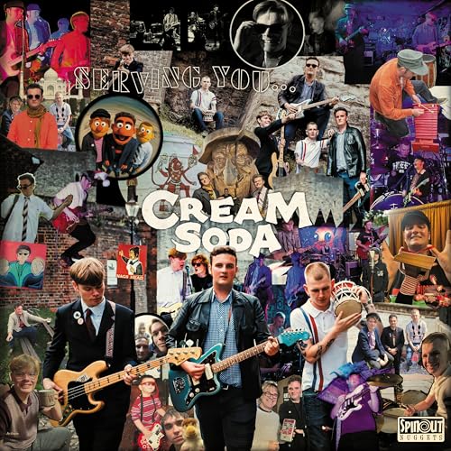 CD cover for Cream Soda’s “Serving You…” with collage of band photos.