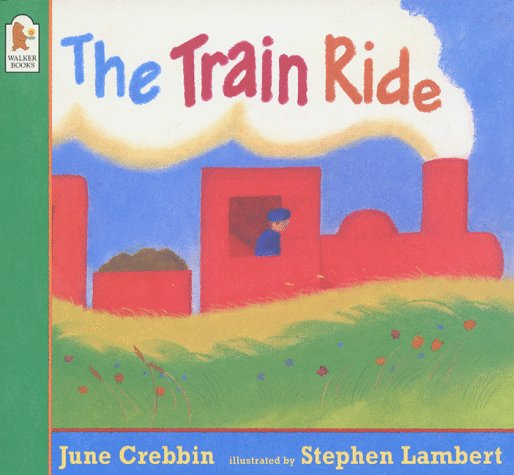 Book cover: a red train passes a building, with green fields below.