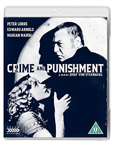 Blu-ray cover for "Crime and Punishment" featuring a dramatic black and white portrait.