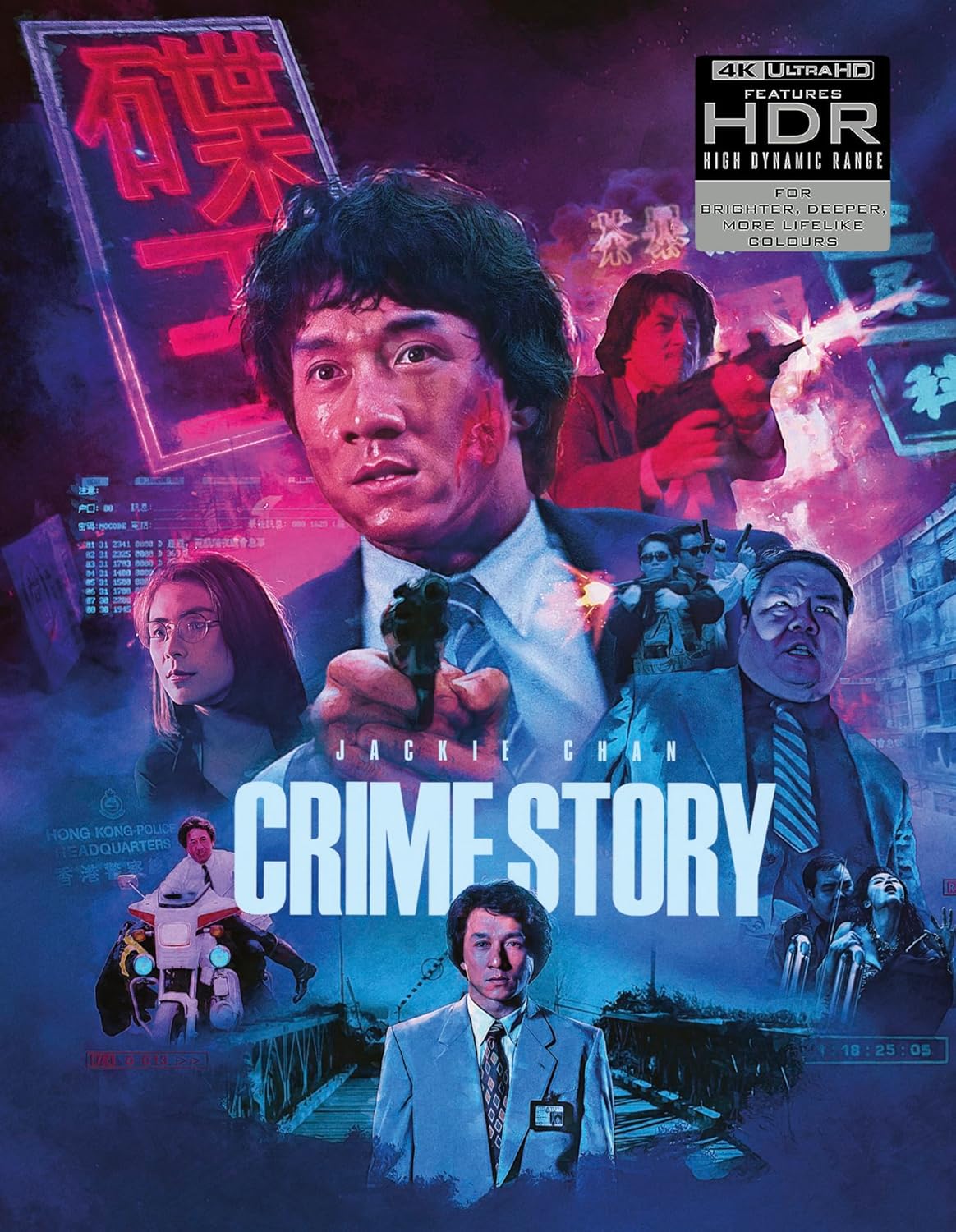 Blu-ray cover for "Crime Story" featuring Jackie Chan in a city scene.