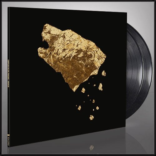 Vinyl record with black cover featuring a gold, fractured phoenix image.