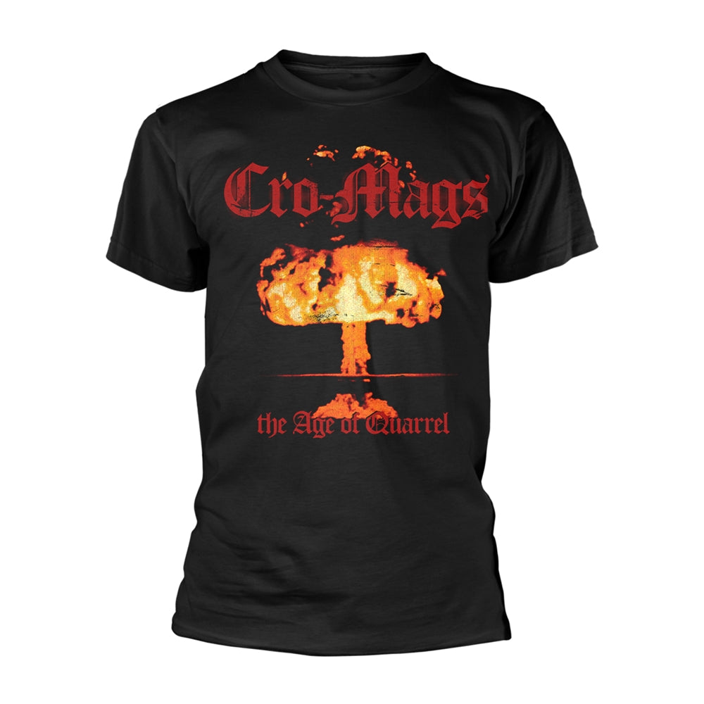 Black t-shirt with fiery mushroom cloud and "Cro-Mags" band logo.