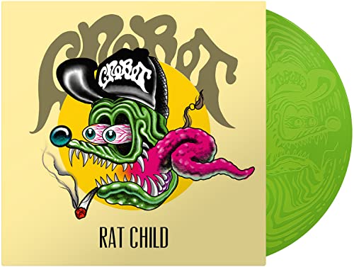 Green vinyl record with cartoon rat character smoking and yellow background.