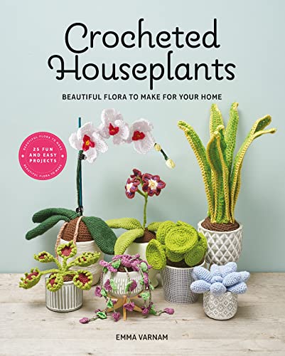 Book cover featuring crocheted houseplants in small pots, colorful and detailed.
