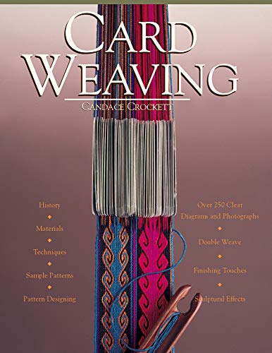 Book cover for “Card Weaving” with woven samples and tools shown.