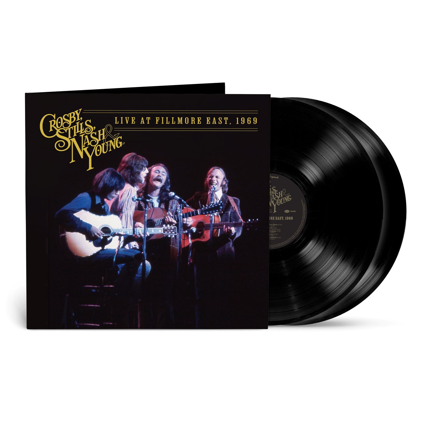Crosby, Stills, Nash & Young vinyl record with band photo on cover.