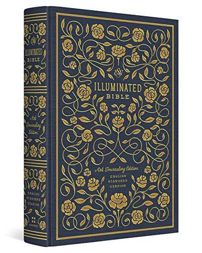 Dark blue Bible with gold floral designs and “Illuminated” text.