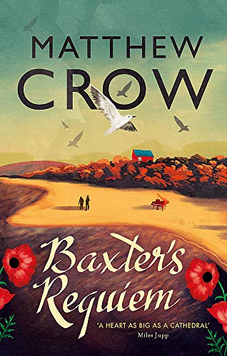 Book cover: landscape with figures, piano, birds, and red poppies.