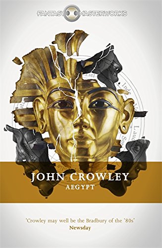 A cracked golden pharaonic funeral mask centered on a white background with text below.