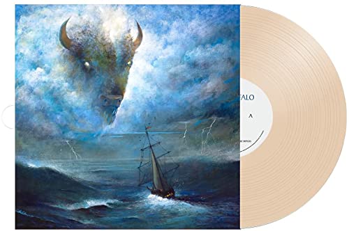 Vinyl record cover featuring a buffalo and stormy seascape painting.