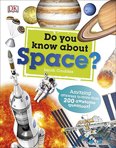 Book cover: "Do You Know About Space?" with planets, rockets, and astronauts.