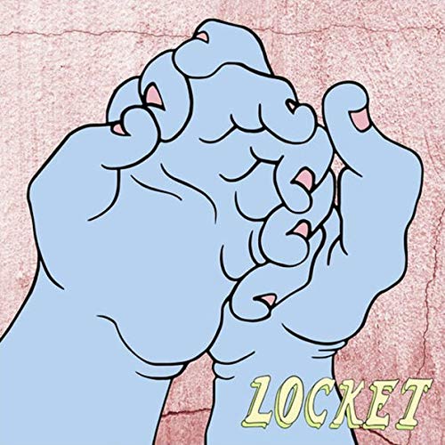 Blue hands intertwined, album cover for Crumb’s “Locket” with yellow text.