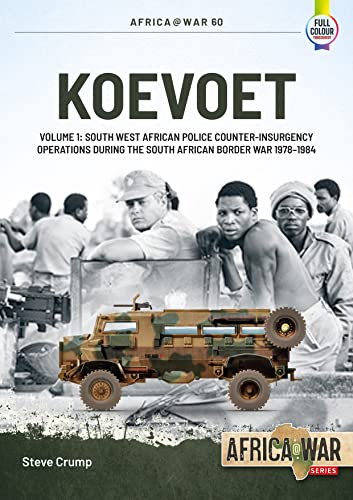 Book cover: “Koevoet” depicting soldiers, vehicles, and a map of Africa.