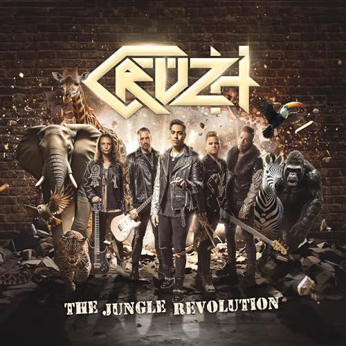 Band with jungle animals and a shattered brick wall background.
