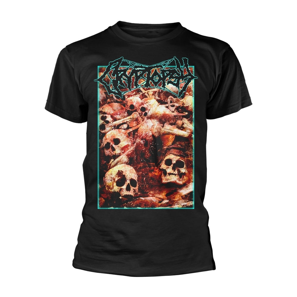 Black t-shirt with Cryptopsy band logo and skull pile graphic.