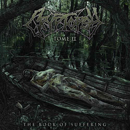 Cryptopsy album cover: decaying body in a boat amidst swamp trees.