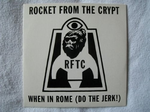 Album cover with a gorilla head, an eye symbol, and text ROCKET FROM THE CRYPT.