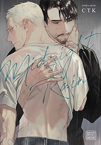Two men embrace in the rain on the cover of the book Midnight Rain.