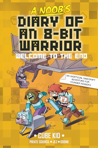 Book cover featuring Minecraft-style characters and a dragon on a yellow pixelated background.