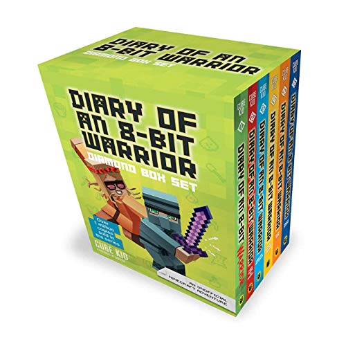 Green box set of "Diary of an 8-Bit Warrior" Minecraft books.