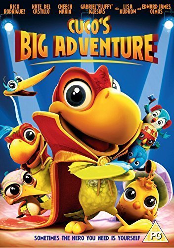 Colorful animated characters on "Cuco's Big Adventure" DVD cover with a PG rating.