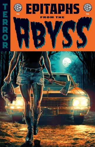 Book cover: woman with axe facing a car in a dark, eerie landscape.