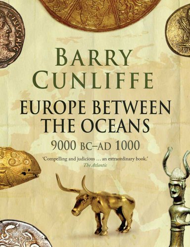 Book cover: "Europe Between the Oceans" with ancient artifacts depicted.