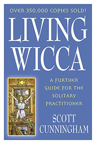 Book cover: "Living Wicca" with illustration of a woman with outstretched arms.