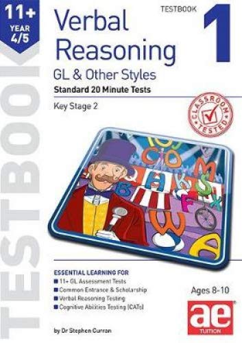 11+ Verbal Reasoning testbook cover with illustration of a man and letters.