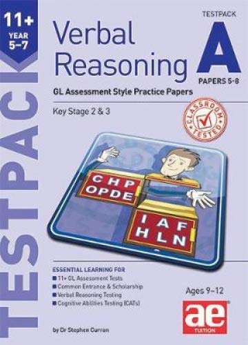 Colorful 11+ Verbal Reasoning testpack cover with illustrated boy and letters.