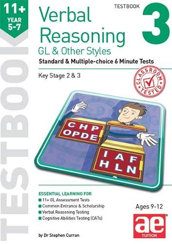 11+ Verbal Reasoning testbook cover with a boy manipulating lettered blocks.