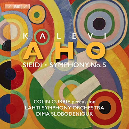 CD cover with abstract colorful circles and composer Kalevi Aho’s name.