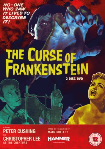 DVD cover for "The Curse of Frankenstein" with monster and actors.