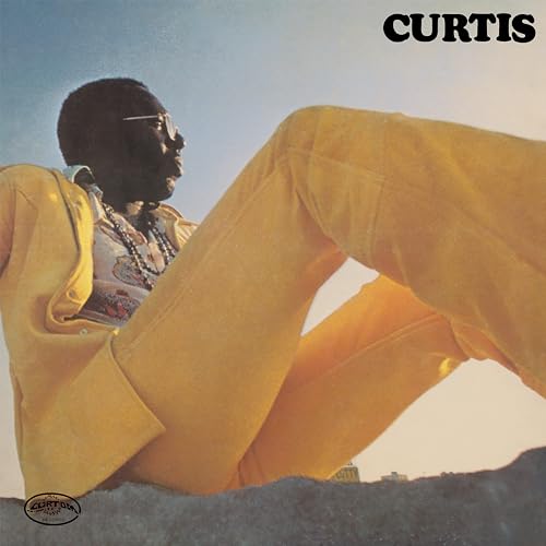 Curtis Mayfield album cover featuring a portrait of the artist in yellow.