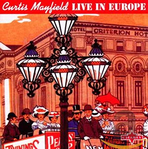 Curtis Mayfield live album cover with ornate street lamps and figures.