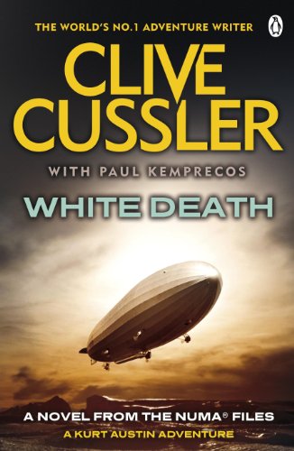Book cover: "White Death" by Clive Cussler, featuring a silver airship.
