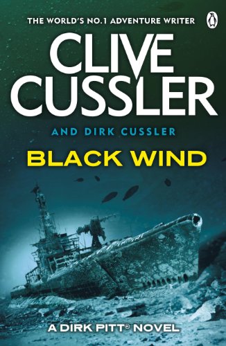 Book cover for "Black Wind" by Clive Cussler, featuring a sunken ship.
