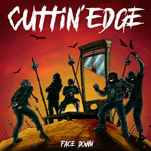 CD cover: dark figures with weapons surrounding a guillotine on a hill.