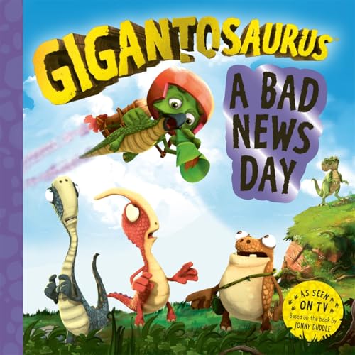 Gigantosaurus book cover featuring four colorful dinosaur characters.