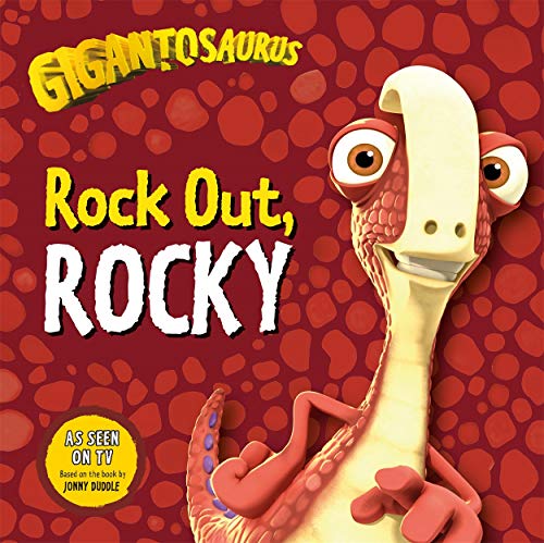 Book cover featuring Rocky, a friendly orange dinosaur with big eyes.