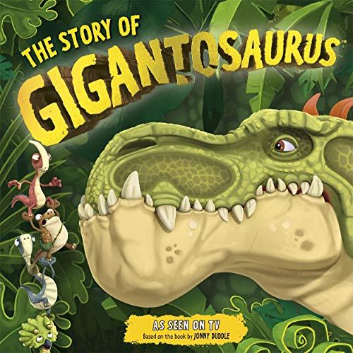 Book cover featuring a green Gigantosaurus and smaller dinosaur characters.