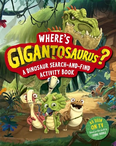 Gigantosaurus activity book cover with cartoon dinosaurs in a jungle scene.