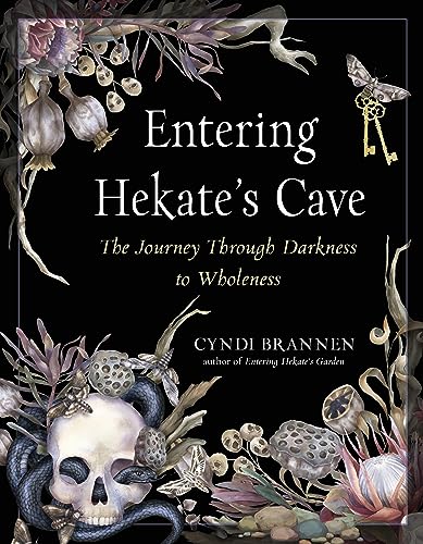 Book cover with skull, flowers, snake, and text: "Entering Hekate's Cave.